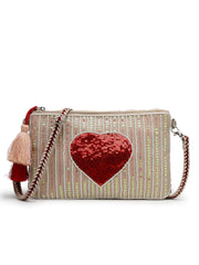 Amour Cotton Canvas & Jacquard Heart Embellished Sling Bag