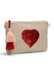 Amour Cotton Canvas & Jacquard Heart Embellished Sling Bag