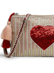 Amour Cotton Canvas & Jacquard Heart Embellished Sling Bag