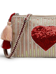 Amour Cotton Canvas & Jacquard Heart Embellished Sling Bag