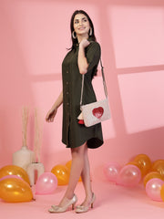 Amour Cotton Canvas & Jacquard Heart Embellished Sling Bag