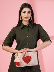 Amour Cotton Canvas & Jacquard Heart Embellished Sling Bag