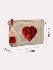 Amour Cotton Canvas & Jacquard Heart Embellished Sling Bag