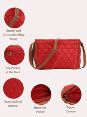 Amour Polyester & Vegan Leather Heart Quilted Sling Bag