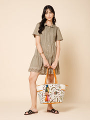 Petal Posh Cotton Striped Sequined Tote Bag