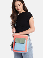 Hue Cotton Canvas Colourblocked Sling Bag