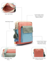 Hue Cotton Canvas Colourblocked Sling Bag