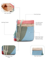 Hue Cotton Canvas Colourblocked Sling Bag
