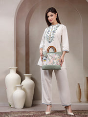 Petal Posh Cotton Botanical Embellished Handheld Bag