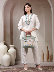 Petal Posh Cotton Botanical Embellished Handheld Bag