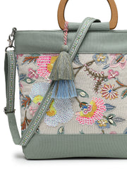 Petal Posh Cotton Botanical Embellished Handheld Bag