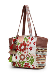 Thread Bloom Cotton Floral Embroidered Tote Bag