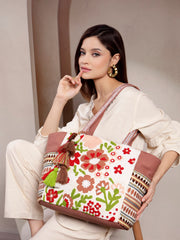 Thread Bloom Cotton Floral Embroidered Tote Bag
