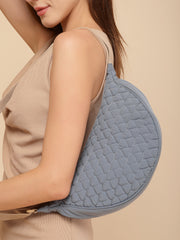 Drift Dusty Blue Polyester Chevron Quilted Crossbody Bag