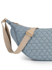 Drift Dusty Blue Polyester Chevron Quilted Crossbody Bag