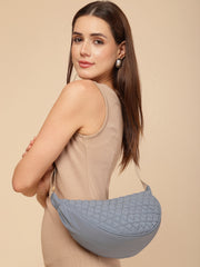 Drift Dusty Blue Polyester Chevron Quilted Crossbody Bag