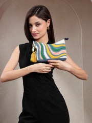 Wave Stitch Canvas Abstract Beaded Sling Bag