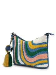 Wave Stitch Canvas Abstract Beaded Sling Bag