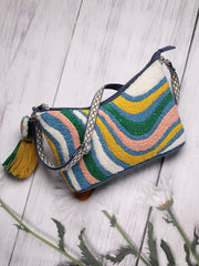 Wave Stitch Canvas Abstract Beaded Sling Bag