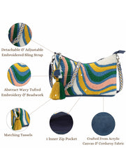 Wave Stitch Canvas Abstract Beaded Sling Bag