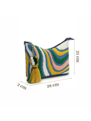 Wave Stitch Canvas Abstract Beaded Sling Bag