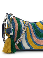 Wave Stitch Canvas Abstract Beaded Sling Bag