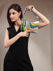 Wave Stitch Canvas Abstract Beaded Sling Bag