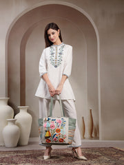 Thread Bloom Cotton Floral Embroidered Tote Bag