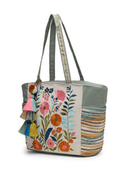 Thread Bloom Cotton Floral Embroidered Tote Bag