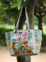 Thread Bloom Cotton Floral Embroidered Tote Bag