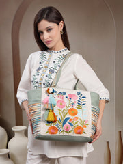 Thread Bloom Cotton Floral Embroidered Tote Bag
