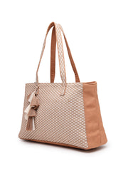 Anekaant Earth Edit Beige Jacquard Geometric Tote Bag