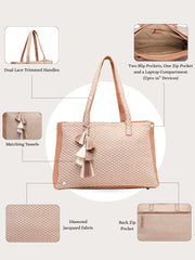 Anekaant Earth Edit Beige Jacquard Geometric Tote Bag