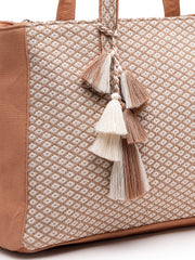 Anekaant Earth Edit Beige Jacquard Geometric Tote Bag