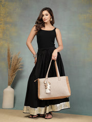 Anekaant Earth Edit Beige Jacquard Geometric Tote Bag