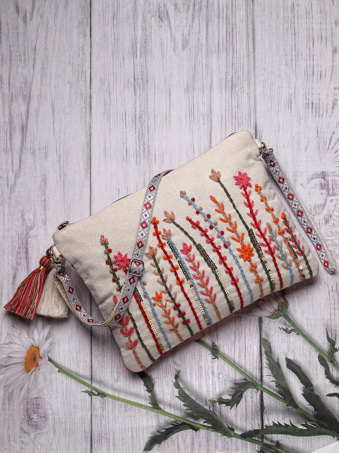 Thread Bloom Cotton Floral Embroidered Sling Bag