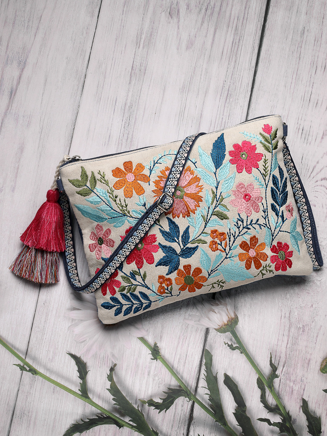 Thread Bloom Canvas Floral Embroidered Sling Bag