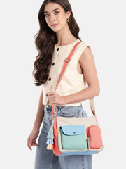 Hue Cotton Canvas Colourblocked Sling Bag