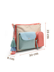 Hue Cotton Canvas Colourblocked Sling Bag