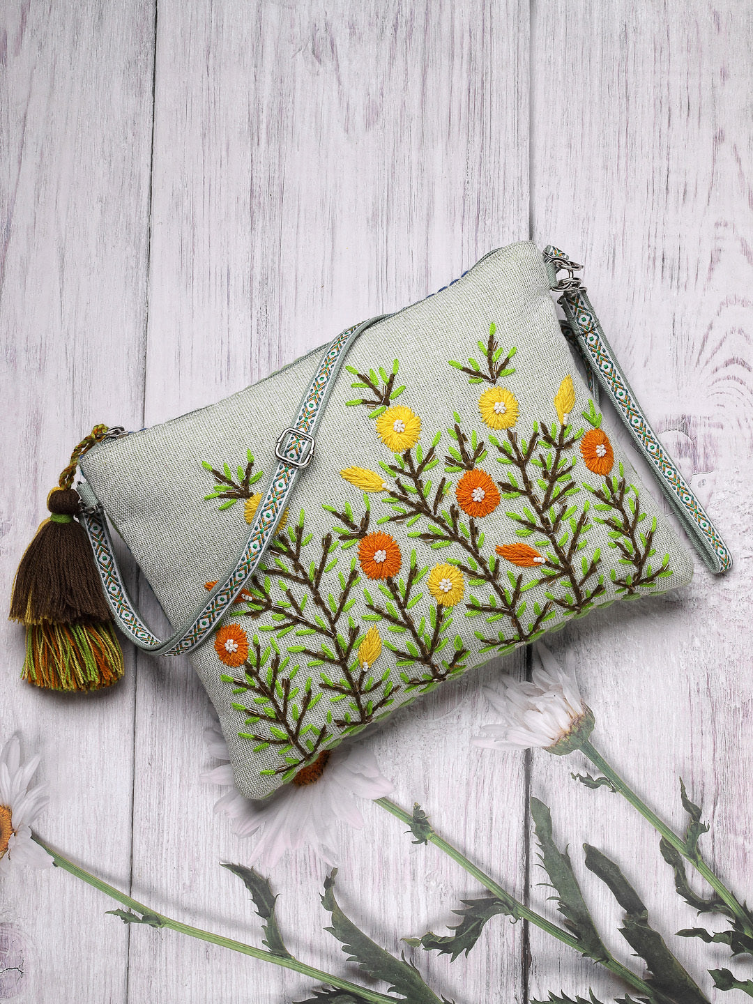 Thread Bloom Cotton Floral Embroidered Sling Bag
