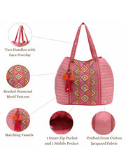 Folklore Edit Cotton Diamond Beaded Hobo Bag