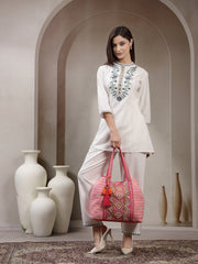 Folklore Edit Cotton Diamond Beaded Hobo Bag