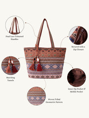Earth Edit Rust Ethnic Jacquard Tote Bag