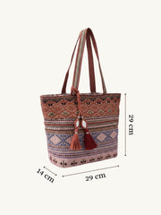 Earth Edit Rust Ethnic Jacquard Tote Bag