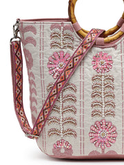 Petal Posh Cotton Floral Embellished Handheld Bag