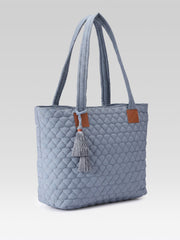 Uno Powder Blue Diamond Quilted Tote Bag