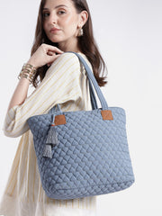 Uno Powder Blue Diamond Quilted Tote Bag