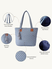 Uno Powder Blue Diamond Quilted Tote Bag
