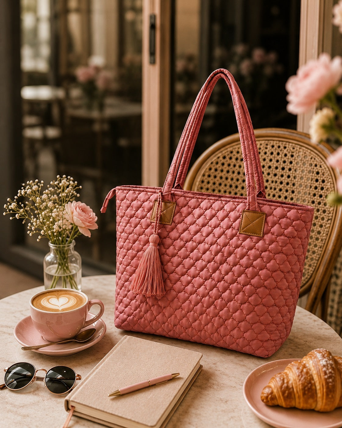 Uno Dusty Pink Diamond Quilted Tote Bag