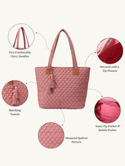 Uno Dusty Pink Diamond Quilted Tote Bag